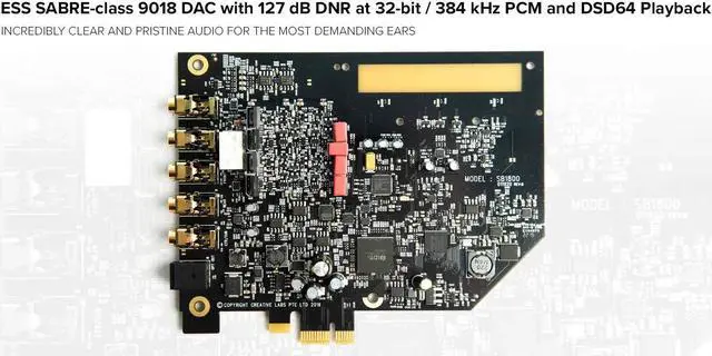 Alt view image 4 of 13 - Creative Sound Blaster AE-7 Hi-Res Internal PCIe Sound Card, Quad-Core Processor, 127dB DNR ESS SABRE-class 9018 DAC, Xamp Discrete Custom Bi-amp, Discrete 5.1/Virtual 7.1, Dolby, DTS Encoding (Black)
