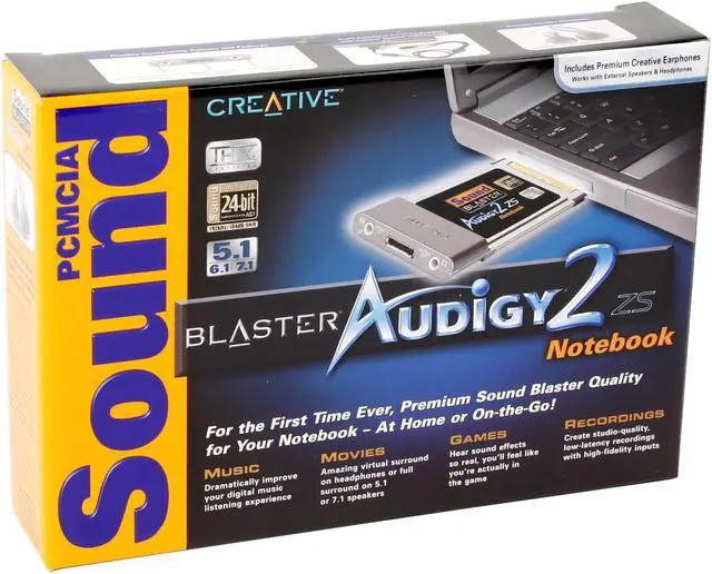 Alt view image 6 of 6 - Creative 70SB053000000 PCMCIA Sound Card A combined Line-In / Microphone-In and Optical-In jack headphone-out multichannel speaker jack