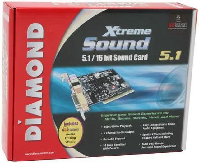 Alt view image 6 of 6 - DIAMOND XtremeSound XS51 5.1 Channels 16-bit 48KHz PCI Interface Sound Card