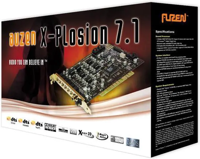 Alt view image 2 of 10 - AUZEN XPlosion 7.1 7.1 Channels 24-bit 96KHz PCI Interface Sound Card