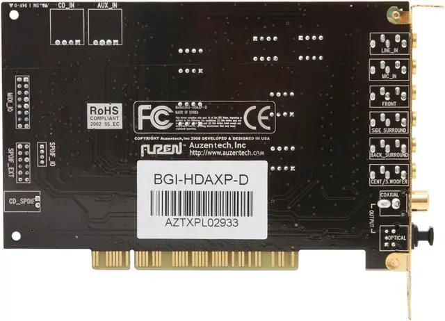 Alt view image 6 of 10 - AUZEN XPlosion 7.1 7.1 Channels 24-bit 96KHz PCI Interface Sound Card