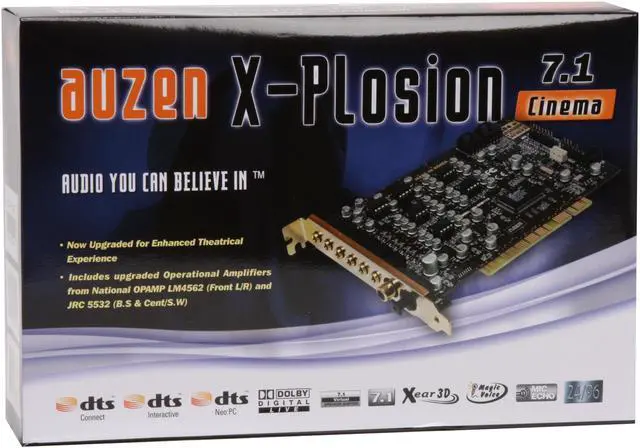 Alt view image 8 of 8 - AUZEN AZT-XPCINE 7.1 Channels 24-bit 96KHz PCI Interface X-Plosion 7.1 Cinema Audio Card