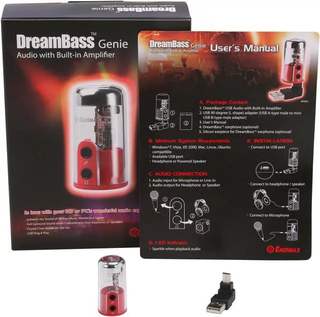 Alt view image 6 of 6 - Enermax AP001 24-bit 96KHz USB Interface DreamBass Genie, Audio with Built-in Amplifier