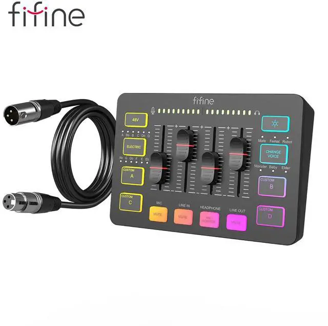 Alt view image 2 of 9 - FIFINE SC3 Gaming Audio Mixer with XLR Cable Bundle, Streaming RGB PC Mixer with Microphone Cable, XLR Interface, Volume Faders, Mute Button, Computer Mic for Recording/Podcast/Vocal/Game Voice