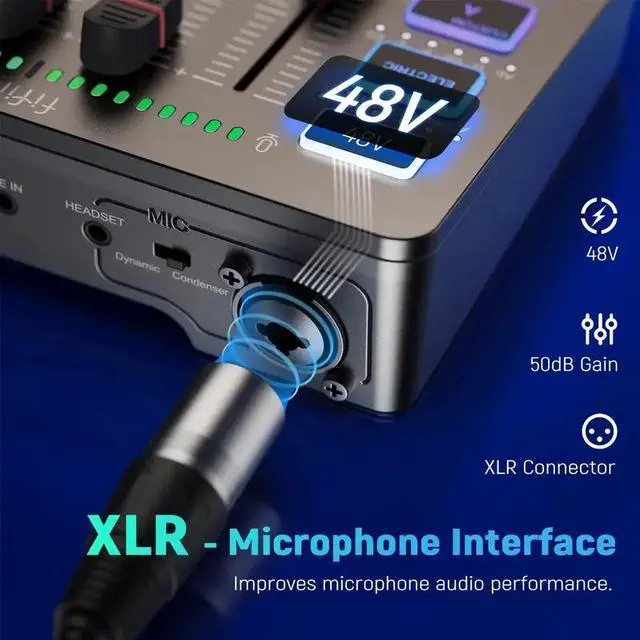 Alt view image 5 of 7 - FIFINE SC3 Gaming Audio Mixer with XLR Cable Bundle, Streaming RGB PC Mixer with Microphone Cable, XLR Interface, Volume Faders, Mute Button, Computer Mic for Recording/Podcast/Vocal/Game Voice