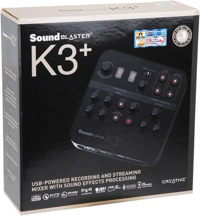 Alt view image 6 of 6 - Creative Sound Blaster K3+ USB Powered 2 Channel Digital Mixer AMP/DAC/, Digital Effects XLR Inputs with Phantom Power / TRS / Z Line Inputs