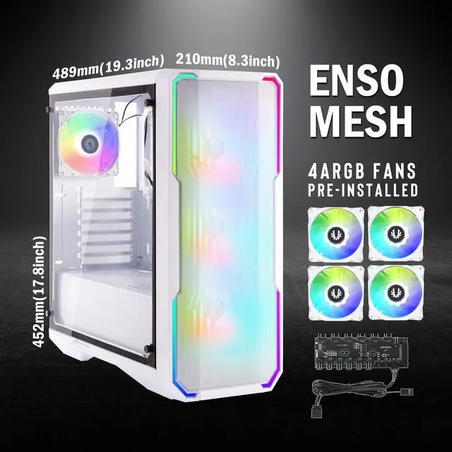 Alt view image 2 of 6 - Bitfenix Enso Mesh Case White ARGB Edition, Mesh Front Panel, Tempered Glass Window Side Panel, ATX/Micro ATX/Mini ITX Form Factor, 4 x 3 pin 5V ARGB Fans Pre-installed, BFC-ESM-150-WWWGK-4A