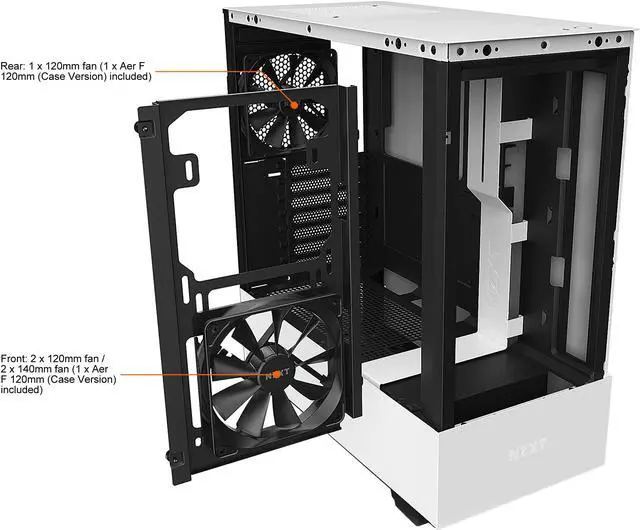 Alt view image 7 of 10 - NZXT H510 Flow Matte White - Compact ATX PC Gaming Case - Tempered Glass - Enhanced Cable Management - Water-Cooling Ready