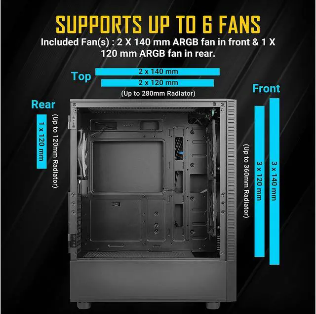 Alt view image 4 of 14 - Antec NX Series NX410, 2 x 140mm & 1 x 120mm ARGB Fans Included, 360mm Radiator Support, Mesh Front Panel & Swing-Open Tempered Glass Side Panel ATX Mid-Tower Gaming Case