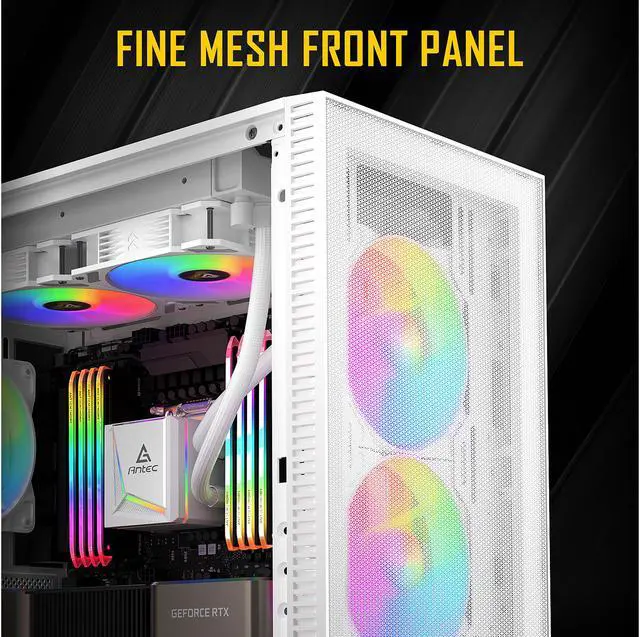 Alt view image 3 of 14 - Antec NX Series NX410 White, 2 x 140mm & 1 x 120mm ARGB Fans Included, 360mm Radiator Support, Mesh Front Panel & Swing-Open Tempered Glass Side Panel ATX Mid-Tower Gaming Case