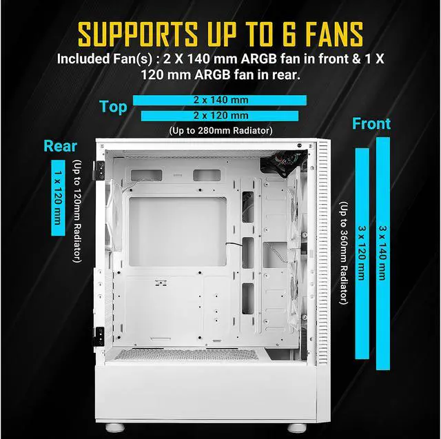 Alt view image 5 of 14 - Antec NX Series NX410 White, 2 x 140mm & 1 x 120mm ARGB Fans Included, 360mm Radiator Support, Mesh Front Panel & Swing-Open Tempered Glass Side Panel ATX Mid-Tower Gaming Case