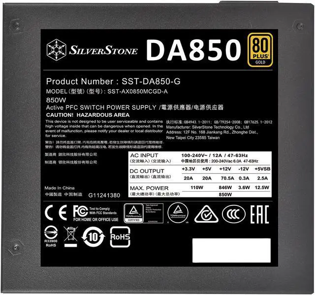 Alt view image 9 of 20 - SilverStone DA850 Gold DA850-G 850 W ATX 80 PLUS GOLD Certified Full Modular Power Supply