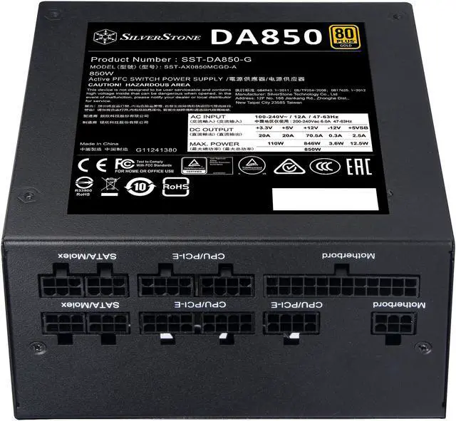 Alt view image 4 of 20 - SilverStone DA850 Gold DA850-G 850 W ATX 80 PLUS GOLD Certified Full Modular Power Supply