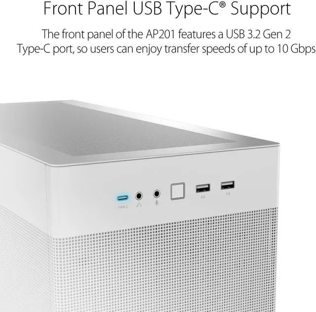 Alt view image 7 of 17 - ASUS AP201 Type-C Airflow-focused Micro-ATX,Mini-ITX Computer Case, Support 360/280 Liquid Cooling White