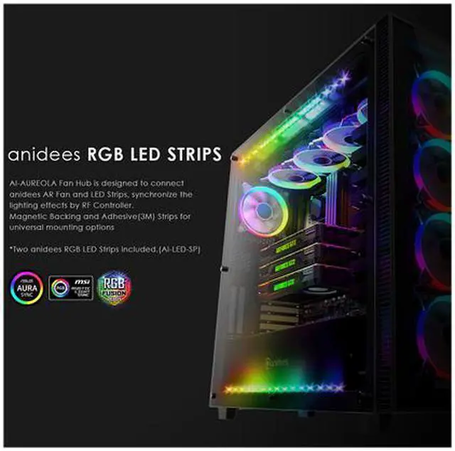 Alt view image 4 of 6 - anidees AI Crystal XL AR V3 Tempered Glass Full Tower ATX Case with 5 RGB Fans and 2 LED Light strip - Black
