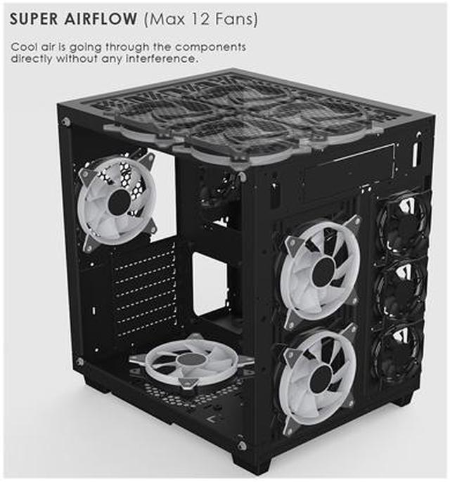 Alt view image 3 of 7 - anidees AI Crystal Cube <Mesh Front Panel> Dual Chamber Tempered Glass EATX /ATX PC Gaming Case with 5 RGB Fans / 2 LED Strips Mesh version - Black AI-CL-CUBE-MAR3