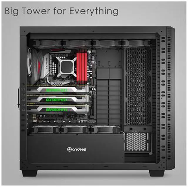Alt view image 3 of 7 - Anidees AI Crystal XL PRO RGB Full Tower Tempered Glass XL-ATX/E-ATX/ATX Gaming Case Support 480/360 Radiator, Includes 5 x 120 PWM RGB Fans / 2 x RGB LED Strips - Black AI-XL-PRO-RGB (PC Case ONLY)