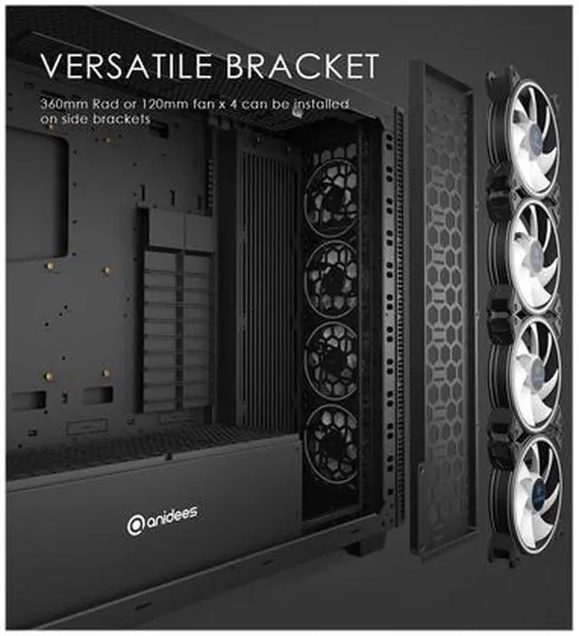 Alt view image 2 of 7 - Anidees AI Crystal XL PRO RGB Full Tower Tempered Glass XL-ATX/E-ATX/ATX Gaming Case Support 480/360 Radiator, Includes 5 x 120 PWM RGB Fans / 2 x RGB LED Strips - Black AI-XL-PRO-RGB (PC Case ONLY)