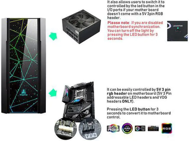 Alt view image 6 of 7 - Segotep Phoenix ATX Black Mid Tower PC Gaming Computer Case USB 3.0 Type-C Ports / Graphics Card Vertical Mounting with Tempered Glass & RGB Front Panel (PC Case ONLY)