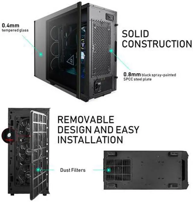 Alt view image 7 of 7 - Segotep Phoenix ATX Black Mid Tower PC Gaming Computer Case USB 3.0 Type-C Ports / Graphics Card Vertical Mounting with Tempered Glass & RGB Front Panel (PC Case ONLY)