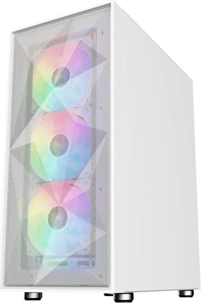 Alt view image 7 of 9 - SAMA 3509 White Tempered Glass Open Door Gaming ATX Computer PC Case Mid Tower Black with 4 Addressable RGB Fans Pre-installed