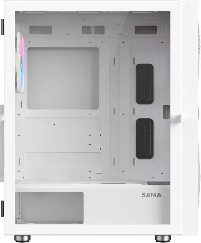 Alt view image 8 of 9 - SAMA 3509 White Tempered Glass Open Door Gaming ATX Computer PC Case Mid Tower Black with 4 Addressable RGB Fans Pre-installed