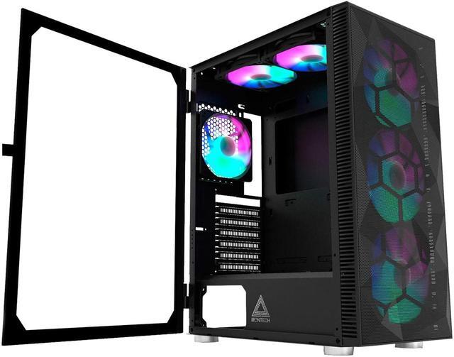 Alt view image 8 of 8 - Montech X3 Mesh , 3 x 140mm& 3 x 120mm Fixed RGB Lighting Fans (Pre-Installed) ATX Mid-Tower PC Gaming Case, USB3.0, Door Open Tempered Glass Side Panel, High Airflow, Black