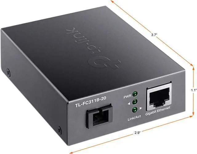 Alt view image 3 of 5 - TP-Link TL-FC311B-20 | Gigabit WDM SFP to RJ45 Fiber Media Converter | Fiber to Ethernet Converter | 10/100/1000Mbps RJ45 Port to 1000Base-LX Single-Mode Fiber | Extend Fiber Distance Up to 20 km