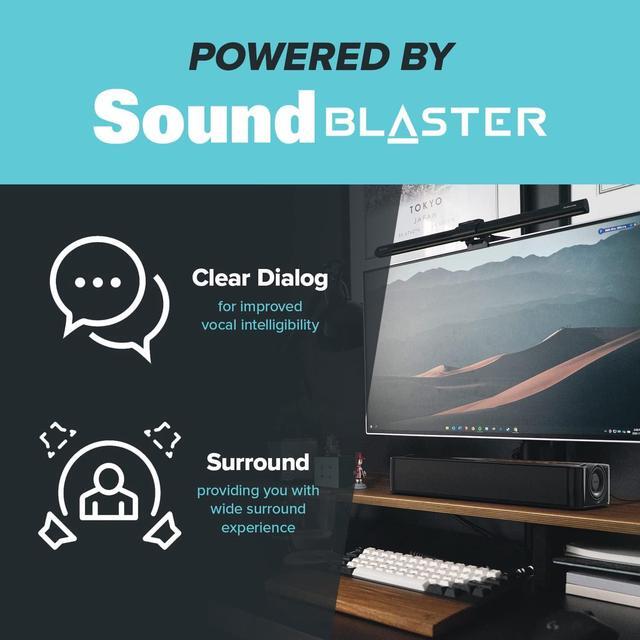 Alt view image 5 of 8 - Creative Stage SE Under-Monitor Soundbar with USB Digital Audio and Bluetooth 5.3, Clear Dialog and Surround by Sound Blaster, Powered via Adapter