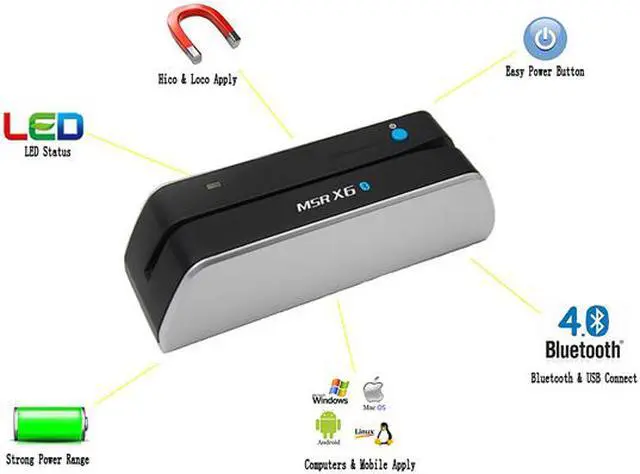 Alt view image 4 of 6 - New Bluetooth MSRX6(BT) Credit Card Reader/Writer/Encoder Magstripe Swipe MSRX6 MSR206