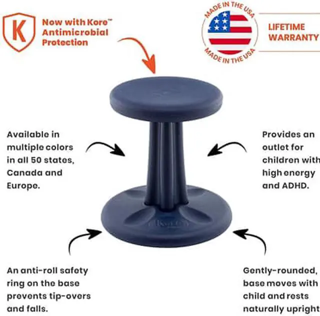 Alt view image 2 of 6 - Kore Pre-teen Wobble Chair - Age 10-11 , Grade 5-6, Dark Blue (18in) Flexible Seating Stool for Classroom, Home & School, ADD/ADHD - Made in USA