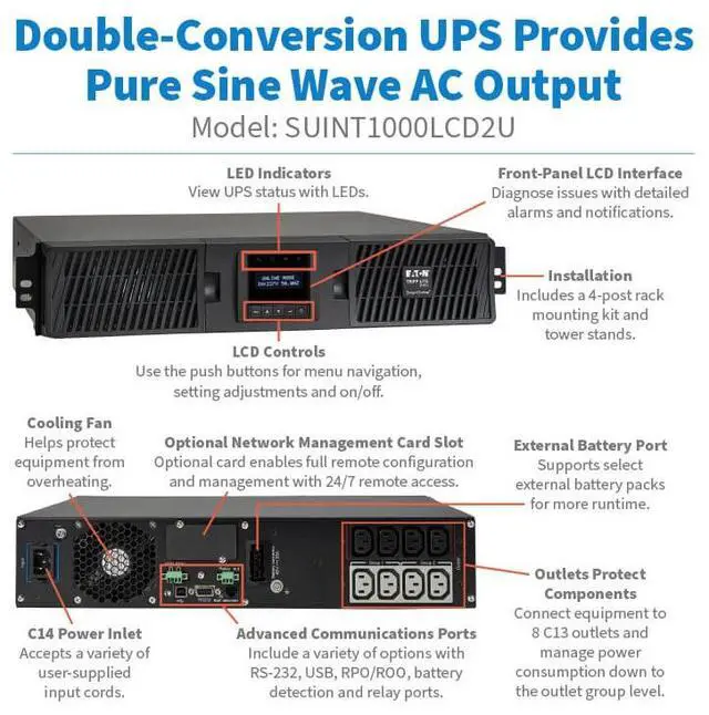 Alt view image 8 of 8 - Tripp Lite SUINT1000LCD2U SmartOnline 1kVA 900W On-Line Double-Conversion UPS