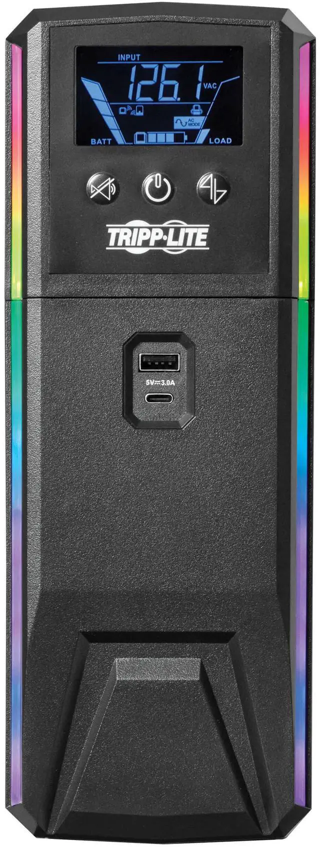 Alt view image 5 of 7 - Tripp Lite UPS 1000VA 600W 120V Pure Sine Wave Gaming UPS Battery Backup - LCD, AVR, RGB LEDs, USB Charging, Power Saving - Tower - AVR - 7 Hour Recharge - 2 Minute Stand-by - 120 V AC Input - 120 V A