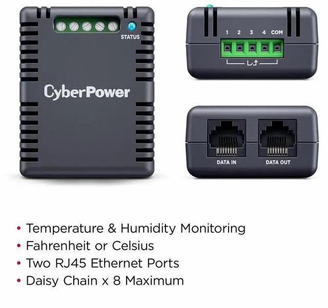 Alt view image 4 of 5 - CyberPower Environmental Sensor Network Power Management, 2x RJ-45 Ethernet Port, Dark Gray