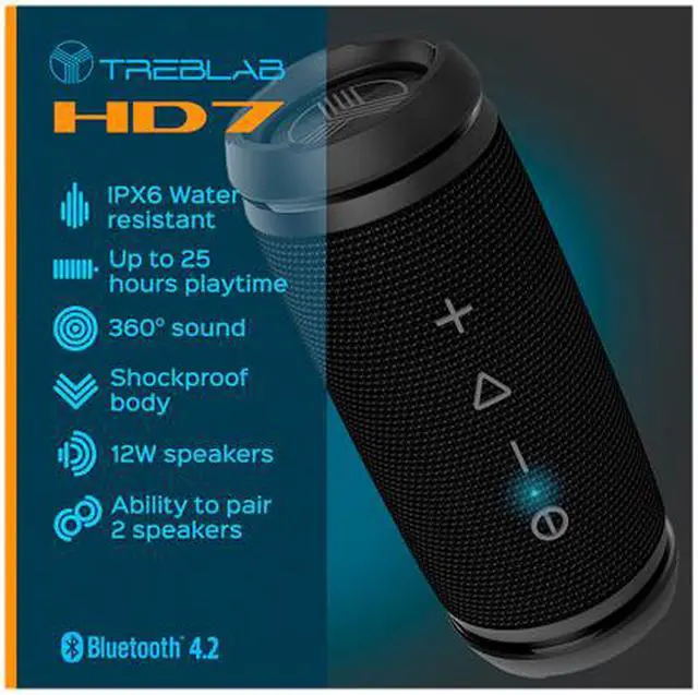 Alt view image 2 of 6 - TREBLAB HD7 - Ultra Premium Portable Wireless Speaker - Loud 360° HD Sound w/ Best Bass, TWS Dual Pairing, 12W Stereo, Bluetooth 5.0 Microphone Mic, Small & Mini for Travel, Bike, Beach