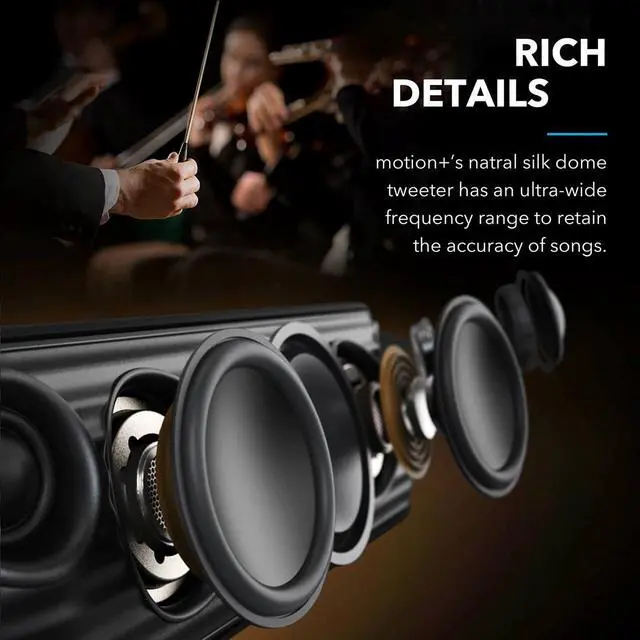 Alt view image 4 of 7 - Anker Soundcore Motion+ Bluetooth Speaker with Hi-Res 30W Audio, Extended Bass and Treble, Wireless HiFi Portable Speaker with App, Customizable EQ, 12-Hour Playtime, IPX7 Waterproof, and USB-C