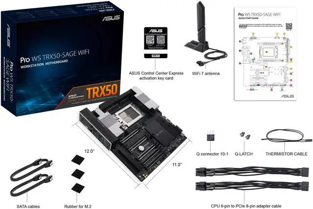 Alt view image 4 of 5 - Asus AMD TR5 CEB workstation motherboard - CPU and memory overclocking ready - robust 36 power-stage design - PCIe 5.0 x 16, PCIe 5.0 M.2, 10 Gb and 2.5 Gb LAN - PRO WS TRX50-SAGE WIFI-SI WIFI6E