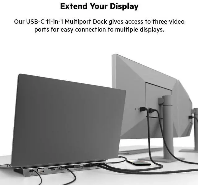 Alt view image 4 of 8 - Belkin USB-C Hub - 11-in-1 Multi-Port Laptop Docking Station 4K HDMI, DP, VGA, USB-C with 100W Power Delivery, USB-A, Gigabit Ethernet, SD, MicroSD, and 3.5mm Port For All your Devices