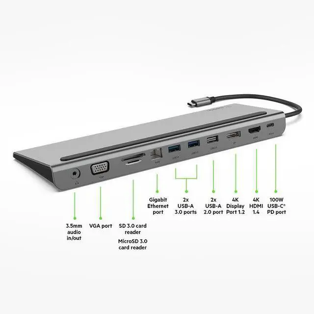 Main image of Belkin USB-C Hub - 11-in-1 Multi-Port Laptop Docking Station 4K HDMI, DP, VGA, USB-C with 100W Power Delivery, USB-A, Gigabit Ethernet, SD, MicroSD, and 3.5mm Port For All your Devices