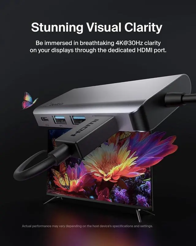 Alt view image 9 of 12 - Belkin USB-C Hub - 4-in-1 Multi-Port Adapter Laptop Docking Station with 4K HDMI, USB-C with 100 Watt Pass-Through Power Delivery, and 2 X USB-A Ports for all your devices