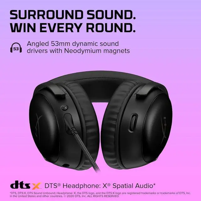 Alt view image 9 of 9 - HyperX Cloud III – Wired Gaming Headset, PC, PS5, Xbox Series X|S, Angled 53mm Drivers, DTS Spatial Audio, Memory Foam, Durable Frame, Ultra-Clear 10mm Mic, USB-C, USB-A, 3.5mm – Black