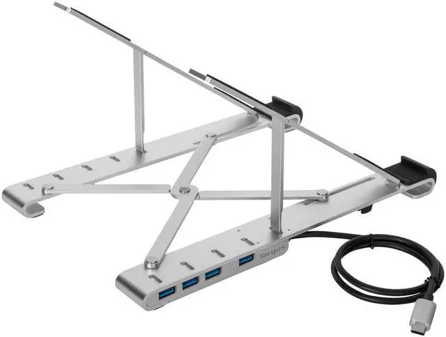 Alt view image 2 of 6 - Targus Portable Stand with Integrated USB-A Hub - Up to 15.6" Screen Support - Aluminum - Silver - AWU100205GL