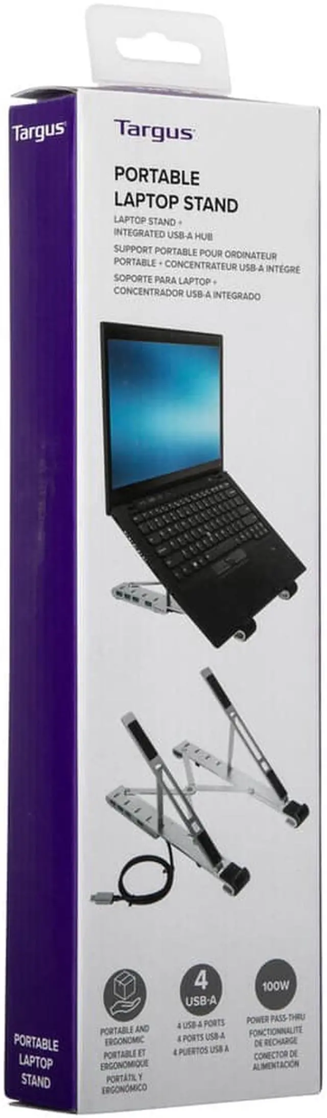 Alt view image 6 of 6 - Targus Portable Stand with Integrated USB-A Hub - Up to 15.6" Screen Support - Aluminum - Silver - AWU100205GL