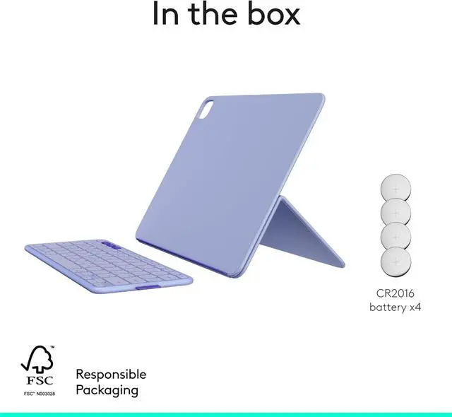 Alt view image 10 of 14 - Logitech Flip Folio Keyboard Case iPad Pro 13 inch M4 & M5 Air M2, Fits iPad Pro M4 & M5, iPad Air M2, M3 & M4, protective, stowable, multi-device connectivity, Lilac