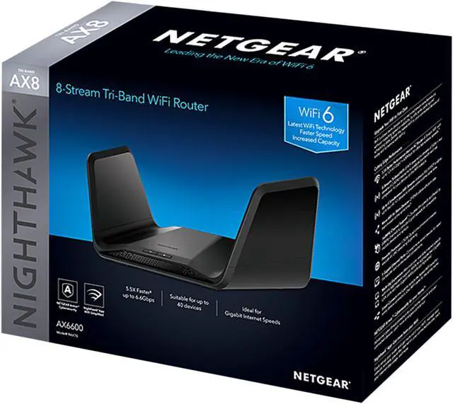 Alt view image 6 of 6 - NETGEAR Nighthawk 8-Stream Tri-Band AX8 WiFi 6 Router (RAX70)  AX6600 Wireless Speed (Up to 6.6 Gbps) | 2,500 sq. ft. Coverage