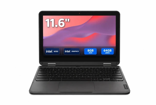 Main image of Lenovo 500e Gen 4s 11.6" Chromebook - Intel N150 - ChromeOS - 8GB - 64GB eMMC - Intel Graphics -BT 5.3, - Wi-Fi 6E AX211 - No Wired Ethernet - 65W - 83N8000JUS