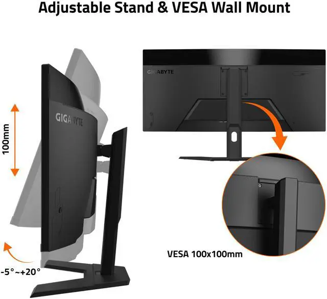 Alt view image 5 of 5 - GIGABYTE - GS34WQC (US) - 34" VA Curved Gaming Monitor - WQHD 3440x1440 - Curved - 120 Hz/OC 135 Hz - 1ms MPRT - AMD FreeSync Premium - HDMI, DP - Height Adjustable - Black