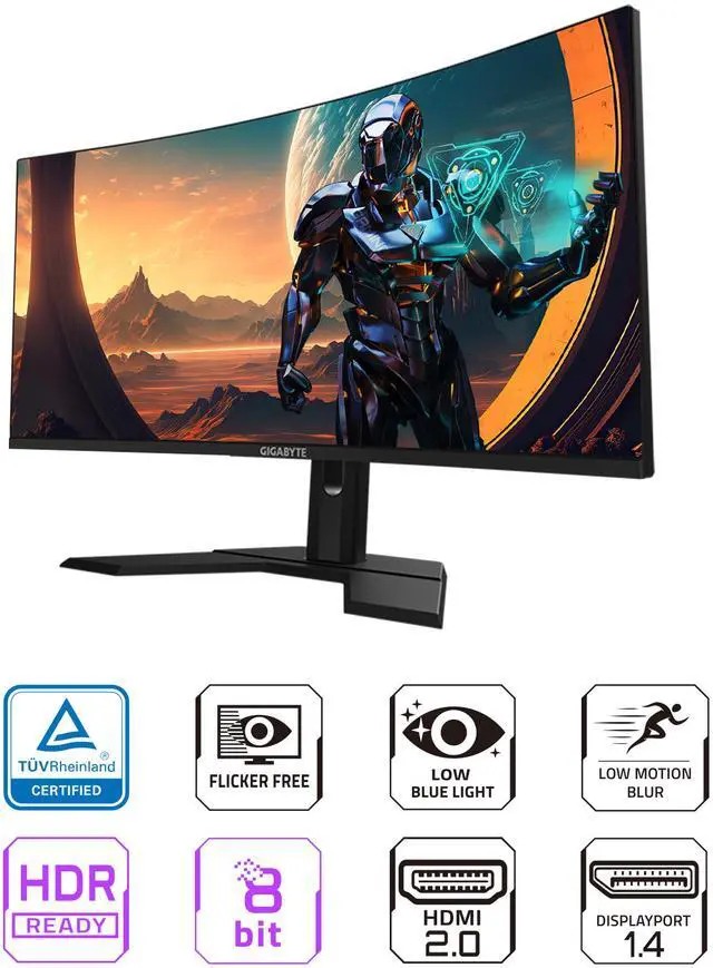 Alt view image 2 of 5 - GIGABYTE - GS34WQC (US) - 34" VA Curved Gaming Monitor - WQHD 3440x1440 - Curved - 120 Hz/OC 135 Hz - 1ms MPRT - AMD FreeSync Premium - HDMI, DP - Height Adjustable - Black