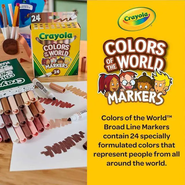 Alt view image 5 of 5 - Crayola® Colors Of The World Wet-Erase Markers, Broad Point, White Barrel, Assorted Ink, Pack Of 24 Markers
