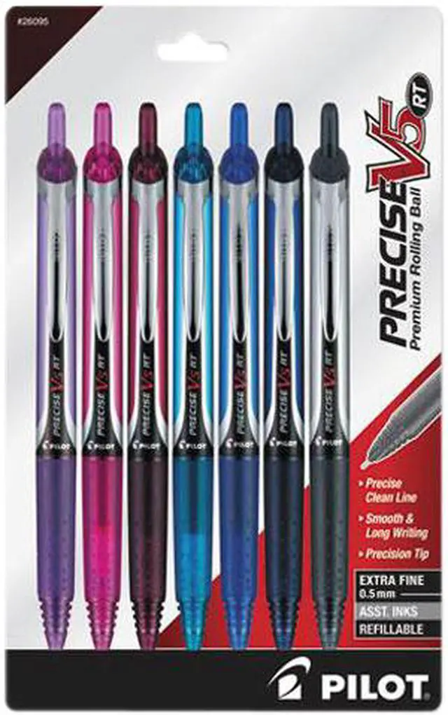 Main image of Pilot Precise V5RT Retractable Roller Ball Pen  0.5mm  Assorted Ink/Barrel  7/Pack 26095